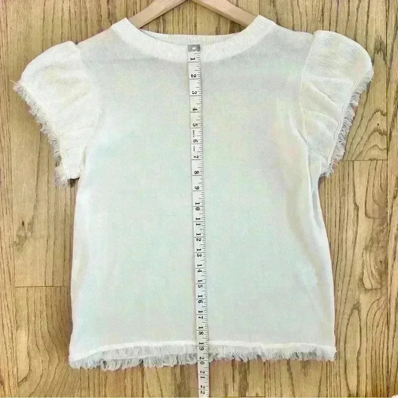 THML Short Sleeve Sheer White Fringe Sweater Size Small - Picture 9 of 13